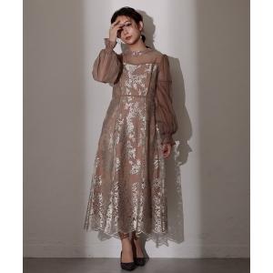 ドレス キャンディスリーブ刺繍Aラインドレス