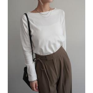 tシャツ コットンフライスボートネックトップス レディース