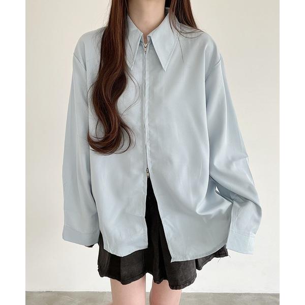 ブラウス シャツ バックスリットジップアップシャツ レディース