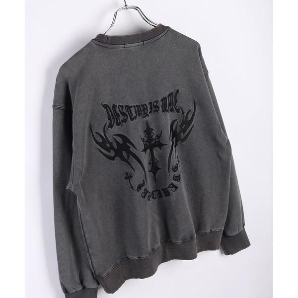 トレーナー スウェット 刺繍 グラフィック ケミカル加工 長袖トレーナー トライバルクロス ハートモ...