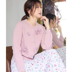 カーディガン フラワーモチーフニット レディース