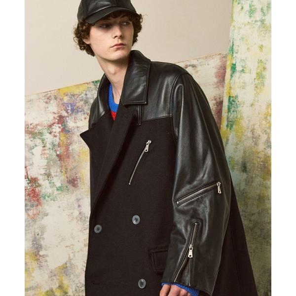 トレンチコート コート 「UNISEX」Sheep Leather Melton Combinati...