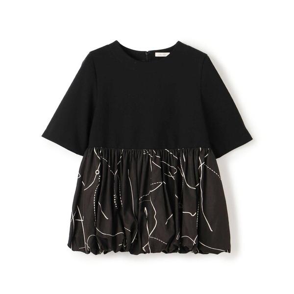 ブラウス シャツ コードステッチプリント コンビバルーンプルオーバー レディース