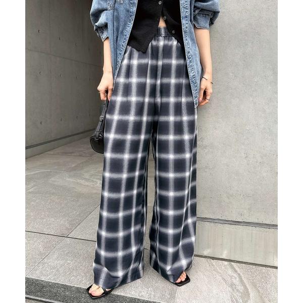 ワイドパンツ パンツ 「新色追加」イージーケアチェックワイドパンツ レディース