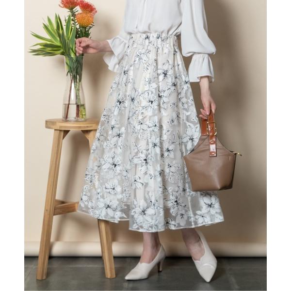 スカート オーガンジーフラワー フレアースカート