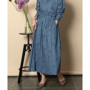 スカート ホース柄ギャザーロングスカート