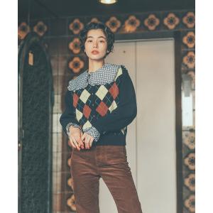 カーディガン メリノウール アーガイル クルーネックカーディガン レディース