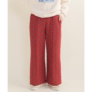 パンツ チェック柄キルトジャカード イージーパンツ レディース
