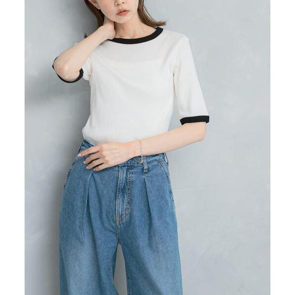 tシャツ バイカラーコンパクトリブTシャツ レディース