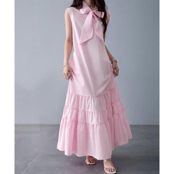ワンピース リボンデザインロングワンピース