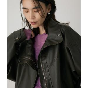 レザージャケット ライダース スタンドカラーフェイクレザージャケット　冬服 / アウター レディース