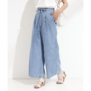 ジーンズ デニム デニムパンツ 「セットアップ可/S-LL」リボン付き イージーワイドデニムパンツ レディース