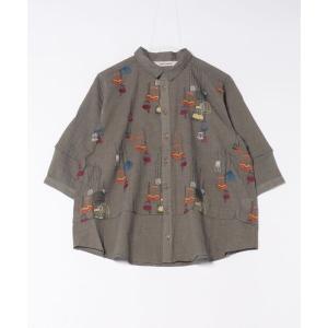 ブラウス シャツ 先染めチェックメニーランプ刺繍シャツブラウス レディース