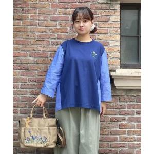 tシャツ スモールウェーブボイルロックローズ刺繍カットソー レディース