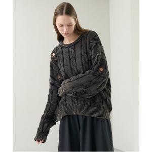 セーター ニット Vintage Design Distressed Cable Knit Sweater - ヴィンテージデザインダメージケーブルニ