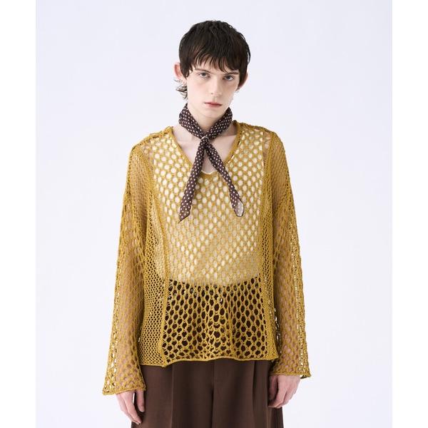 セーター ニット Blocking V-neck mesh knit ブロッキングVネックメッシュニ...