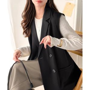 ベスト ジレ 入園式 卒園式 いつものコーデに重ねるだけ。即、今っぽこなれ感。ダブルジャケットジレベスト レディース