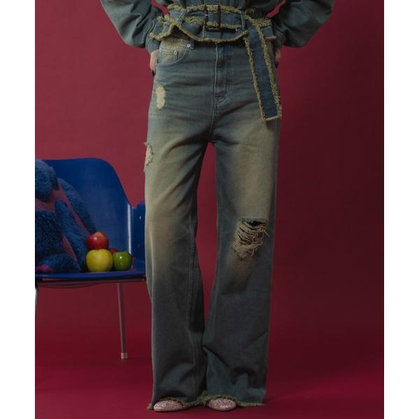 ジーンズ デニム デニムパンツ Damage wide denim pants - ダメージワイドデ...