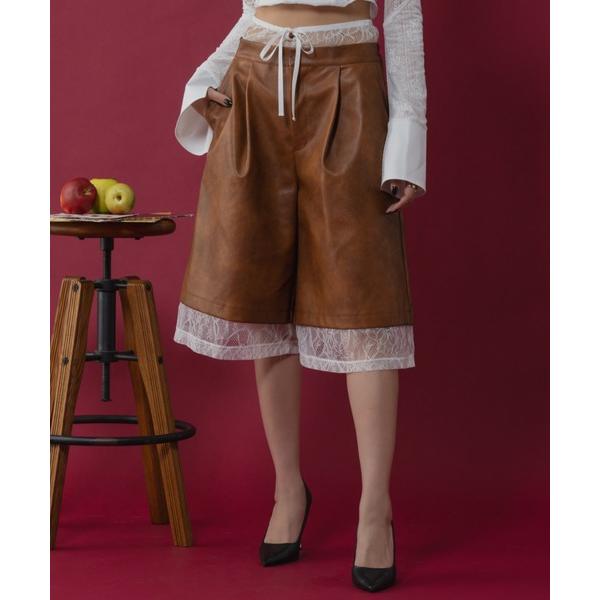 パンツ Double waist half lace pants - ダブルウエストハーフパンツ -...