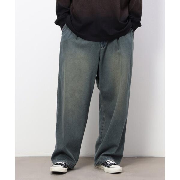 ワイドパンツ ジーンズ ライトオンスデニムタックワイドパンツ メンズ レディース