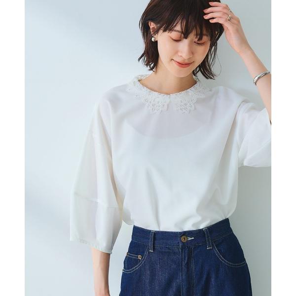 tシャツ 「ストレッチ」サマ美え レース衿ジョーゼットバルーンスリーブトップス「CROSS FUNC...