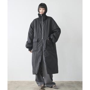 ダウンコート ダウンジャケット 撥水加工リブカラー中綿ロングコート レディース