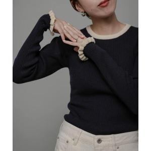 ニット セーター 袖口フリルクルーネックプルオーバー レディース