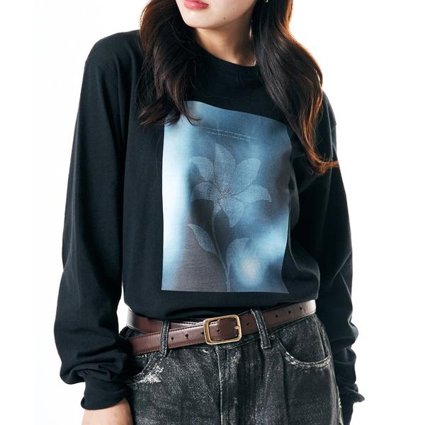 tシャツ Theater code flower design long-sleeved T-shi...