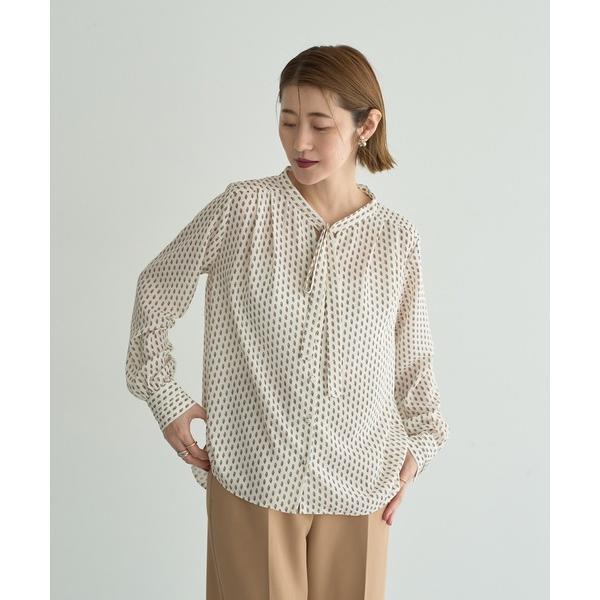 ブラウス シャツ ジオメ柄ボウタイブラウス レディース