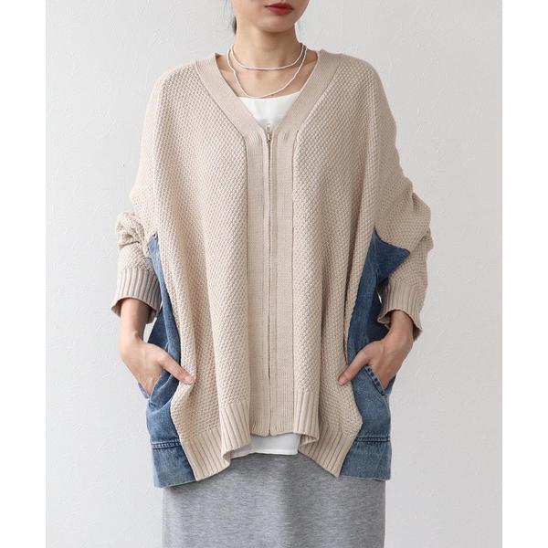 カーディガン デニムコンビVジップブルゾン レディース