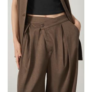 スラックス パンツ アシンメトリータックワイドパンツ レディース