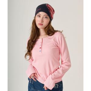 tシャツ ハートボタン ヘンリーネック ロンT TINA：JOJUN レディース
