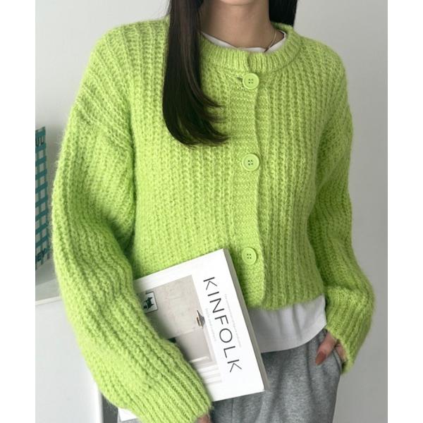 カーディガン クルーネックローゲージニットショートカーディガン レディース