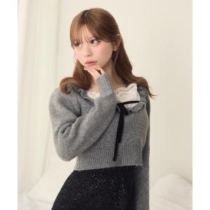 ニット セーター フロントフリルリボンニット レディース