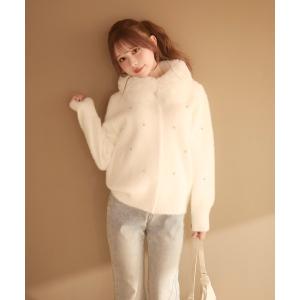 ブルゾン アウター ビジュー付きファージャケット レディース