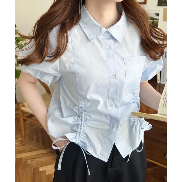 「moment+」 半袖シャツ M サックスブルー レディース