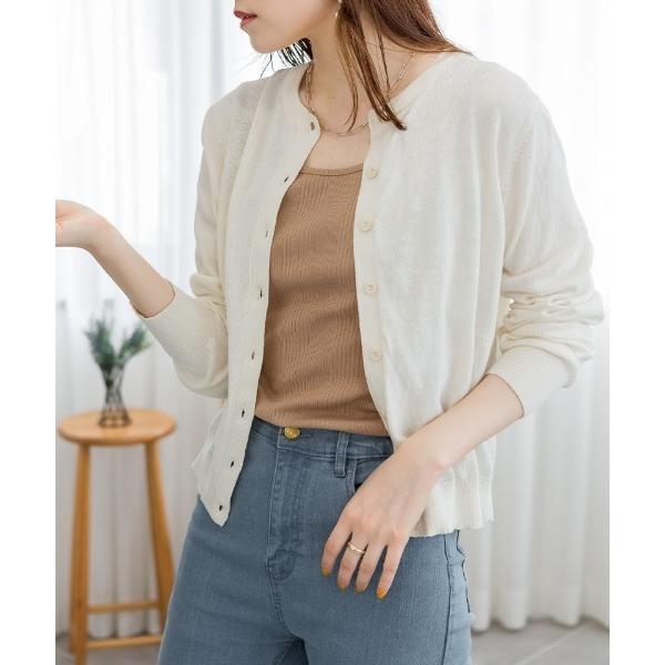 カーディガン クルーネックカーディガン レディース