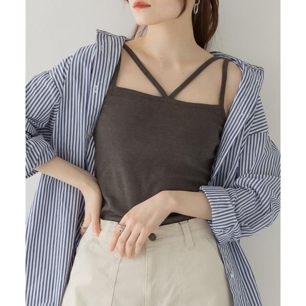 キャミソール コットンフライスフロント紐キャミソール