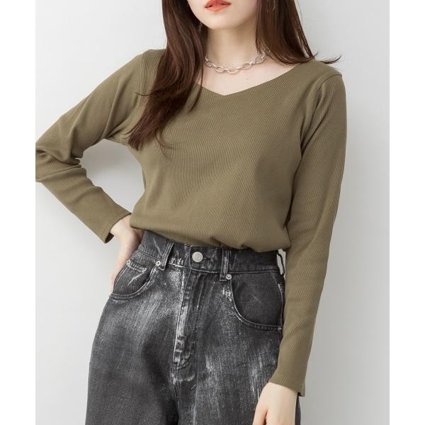 tシャツ 2×2リブVネックカットソー レディース