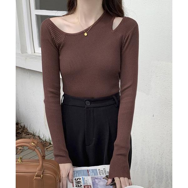 tシャツ アシメネックリブニットトップス レディース