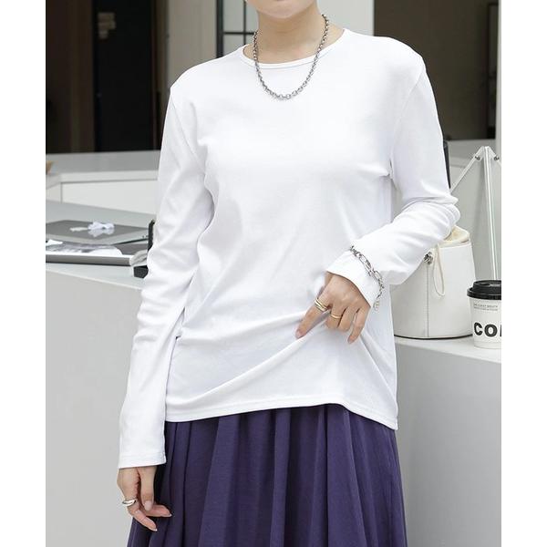 tシャツ リブラウンドネックロングTシャツ レディース