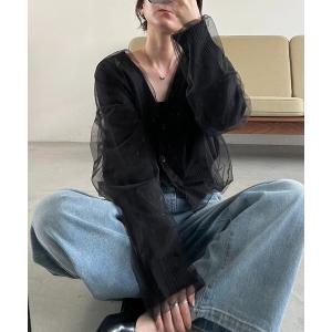 カーディガン 「1枚で着映え」チュールレイヤードカーディガン レディース