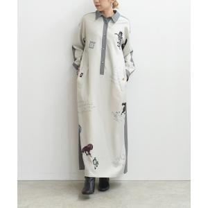 ワンピース テキスト馬柄ptベルテッドシャツワンピース