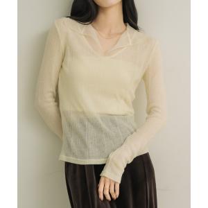 tシャツ シアーカラーリブトップス レディース