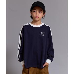 tシャツ 「90-160cm」「綿100%」配色 ライン 長袖 Tシャツ「PAIRMANON STREET」 キッズ 子供服 男の子 女の子