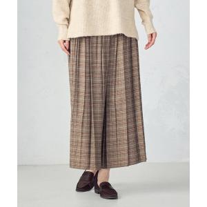 グレンチェック ワイドパンツ（レディースファッション