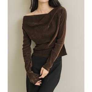 tシャツ オフショルシアーベロアドレープトップス レディース