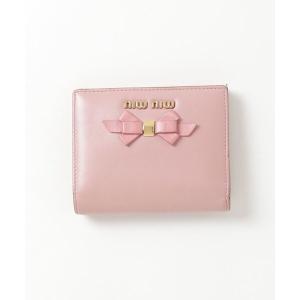 「miu miu」 マドラス リボン 二つ折り 財布 - ピンク レディース