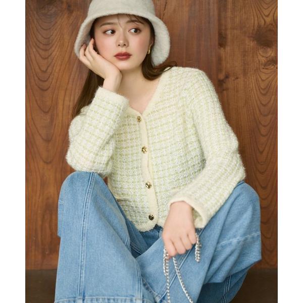 ニット セーター ファンシーツイードカーディガン レディース
