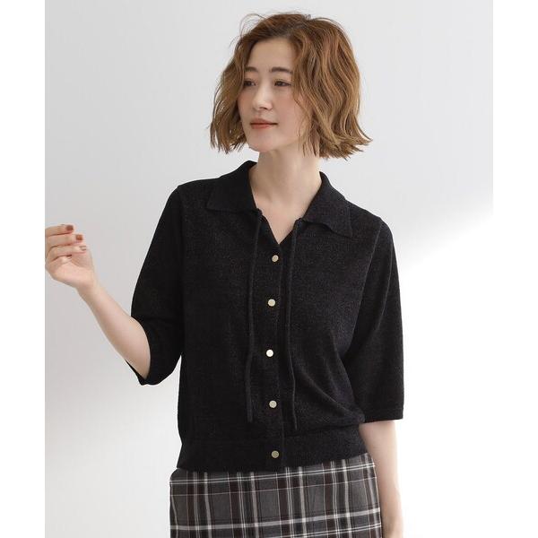 ニット セーター 華やぐラメモールで秋先取り　衿付きプルオーバーニット レディース